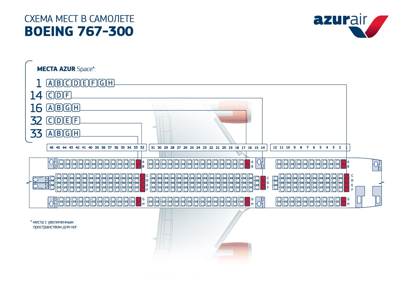 Azur boeing 767 300 схема салона