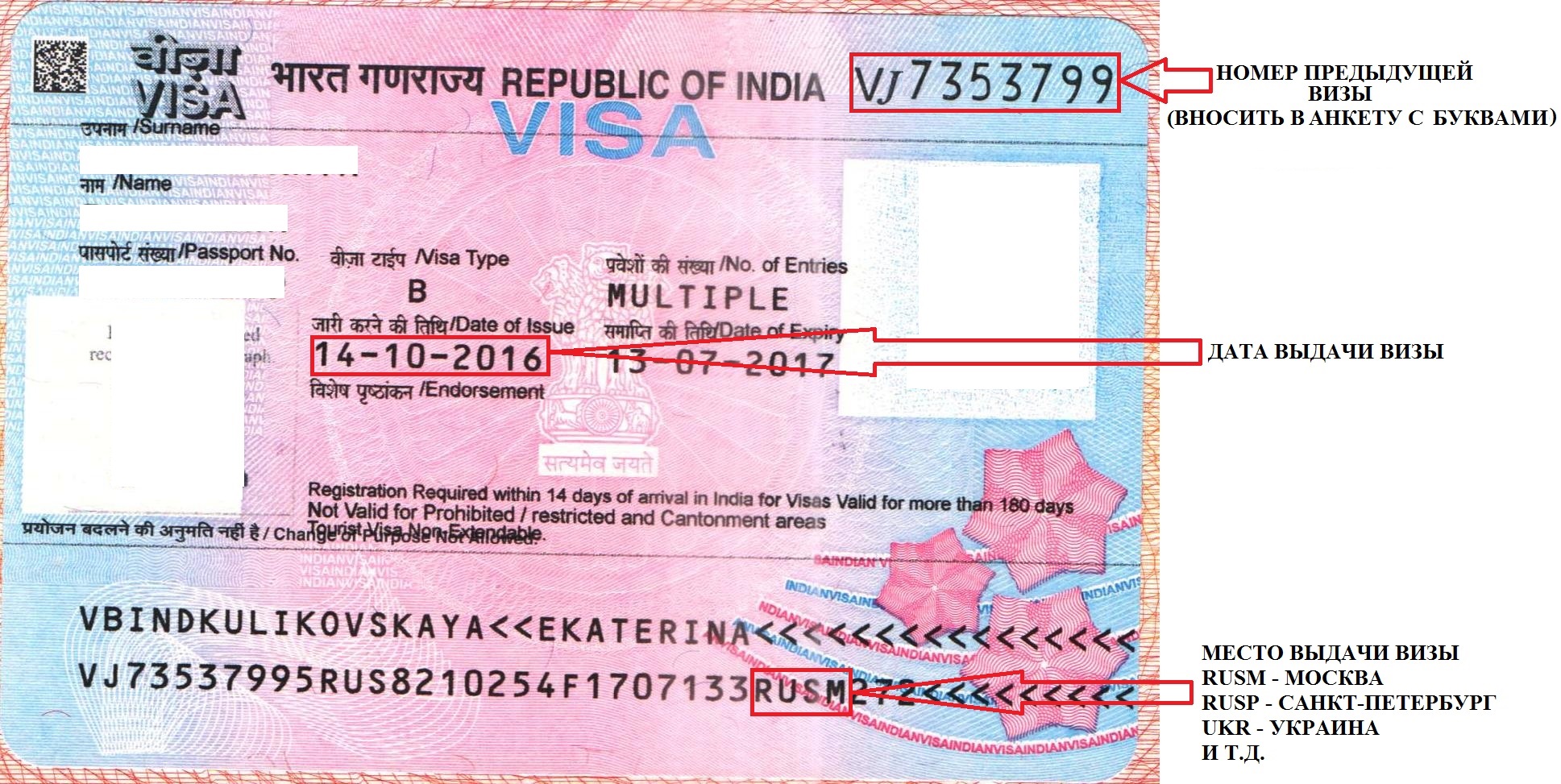 Номер визы в Индию